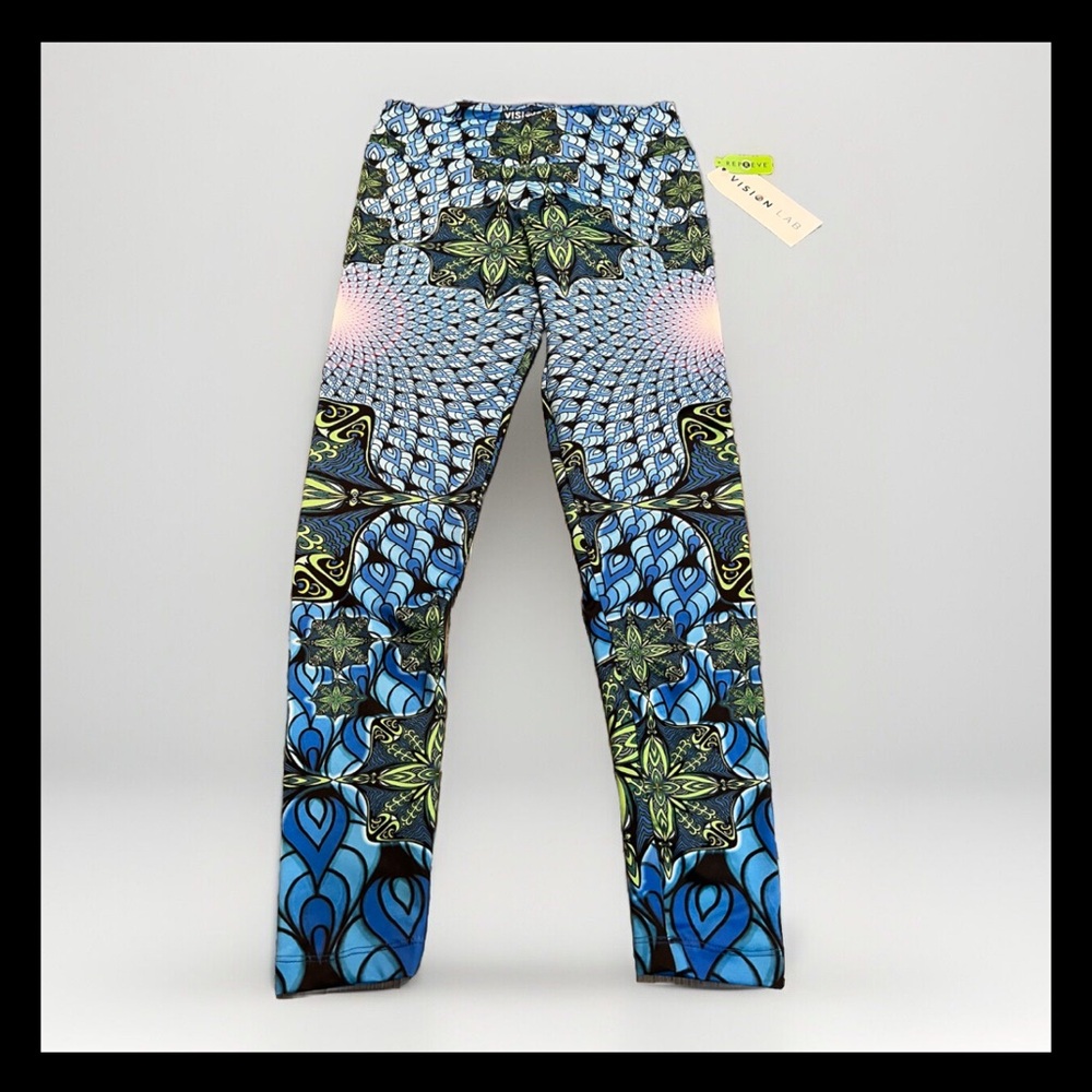 Vision Lab Art Phil Lewis RARE! Leggings Blue Mystic Cosmo Yoga Sz M